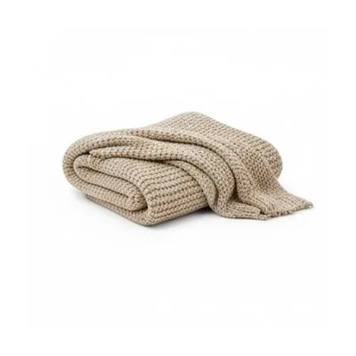 Beige Woven Throw Blanket