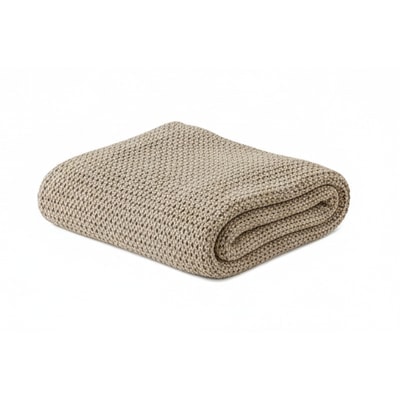 Beige Knit Throw Blanket