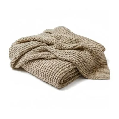 Beige Knit Throw Blanket